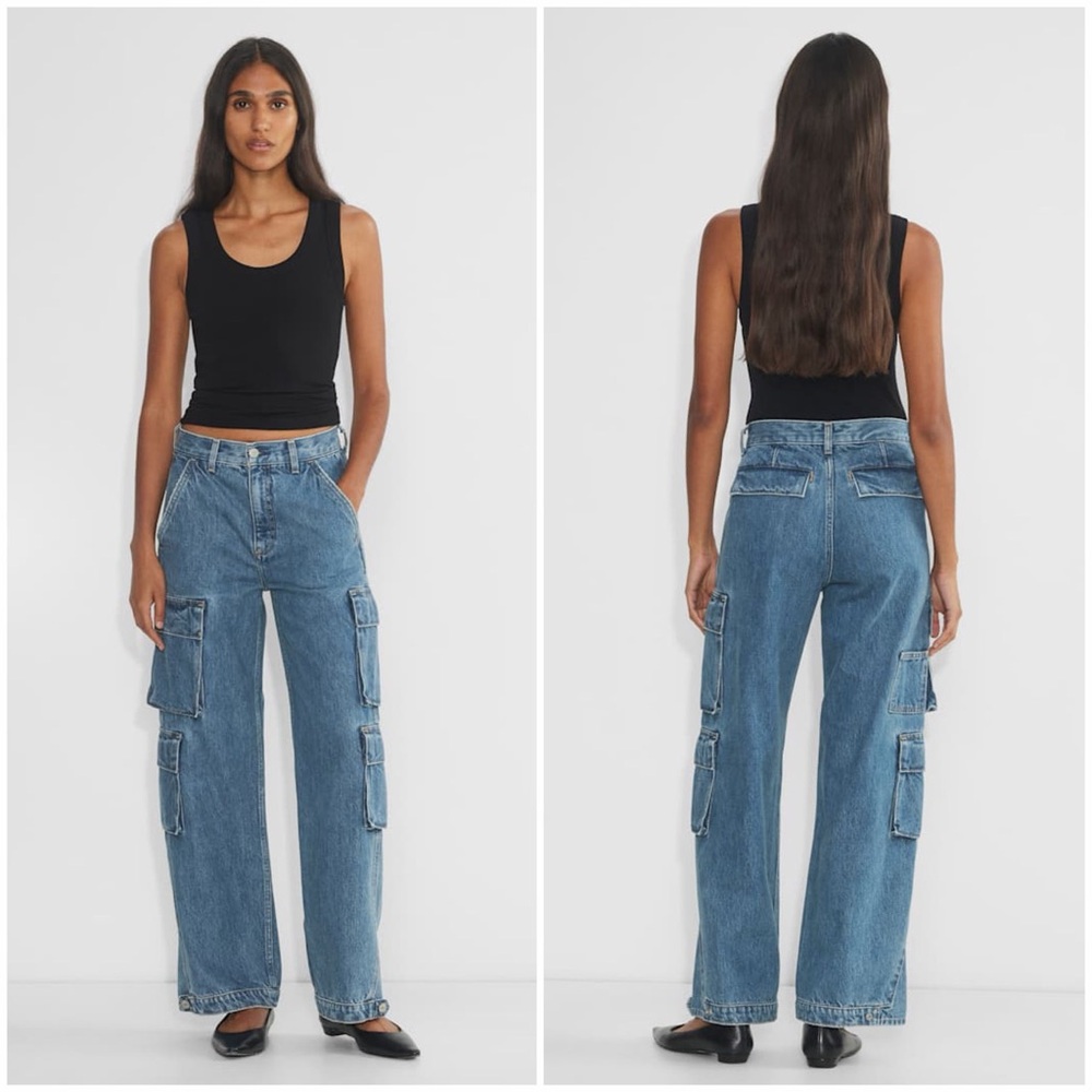Denim Forum The '90s Millie Hi-Rise Cargo Jean in 5 Yrs Kiss N Tell BIue Size 23 - Picture 3 of 16